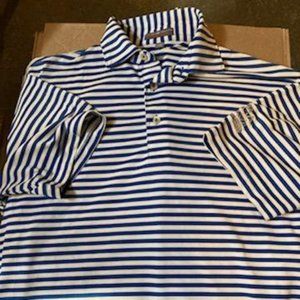 Blue and White Striped Peter Millar Golf Shirt